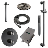 BRAUER Gunmetal Edition thermostatische inbouw regendouche 3-weg rond SET 89 met 20 cm douchekop en plafondarm en staaf handdouche en doucheslang en geÃ¯ntegreerde glijstang gunmetal geborsteld PVD 5-GM-283