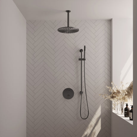 BRAUER Gunmetal Edition thermostatische inbouw regendouche 3-weg rond SET 90 met 30 cm douchekop en plafondarm en staaf handdouche en doucheslang en geÃ¯ntegreerde glijstang gunmetal geborsteld PVD 5-GM-284