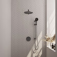 BRAUER Gunmetal Edition thermostatische inbouw regendouche 3-weg rond SET 92 met 30 cm douchekop en rechte muurarm en 3-standen handdouche en doucheslang en geÃ¯ntegreerde glijstang gunmetal geborsteld PVD 5-GM-286