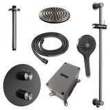 BRAUER Gunmetal Edition thermostatische inbouw regendouche 3-weg rond SET 95 met 20 cm douchekop en plafondarm en 3-standen handdouche en doucheslang en geÃ¯ntegreerde glijstang gunmetal geborsteld PVD 5-GM-289
