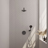 BRAUER Gunmetal Carving thermostatische inbouw regendouche 3-weg rond SET 79 met 20 cm douchekop en rechte muurarm en 3-standen handdouche en doucheslang en wandaansluitbocht gunmetal geborsteld PVD 5-GM-297