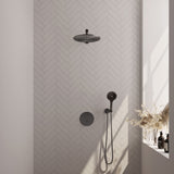 BRAUER Gunmetal Carving thermostatische inbouw regendouche 3-weg rond SET 80 met 30 cm douchekop en rechte muurarm en 3-standen handdouche en doucheslang en wandaansluitbocht gunmetal geborsteld PVD 5-GM-298