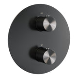 BRAUER Gunmetal Carving thermostatische inbouw regendouche 3-weg rond SET 84 met 30 cm douchekop en plafondarm en 3-standen handdouche en doucheslang en wandaansluitbocht gunmetal geborsteld PVD 5-GM-302
