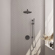 BRAUER Gunmetal Carving thermostatische inbouw regendouche 3-weg rond SET 86 met 30 cm douchekop en rechte muurarm en staaf handdouche en doucheslang en geÃ¯ntegreerde glijstang gunmetal geborsteld PVD 5-GM-304