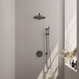 BRAUER Gunmetal Carving thermostatische inbouw regendouche 3-weg rond SET 86 met 30 cm douchekop en rechte muurarm en staaf handdouche en doucheslang en geÃ¯ntegreerde glijstang gunmetal geborsteld PVD 5-GM-304