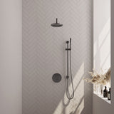 BRAUER Gunmetal Carving thermostatische inbouw regendouche 3-weg rond SET 87 met 20 cm douchekop en gebogen muurarm en staaf handdouche en doucheslang en geÃ¯ntegreerde glijstang gunmetal geborsteld PVD 5-GM-305