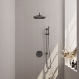 BRAUER Gunmetal Carving thermostatische inbouw regendouche 3-weg rond SET 88 met 30 cm douchekop en gebogen muurarm en staaf handdouche en doucheslang en geÃ¯ntegreerde glijstang gunmetal geborsteld PVD 5-GM-306