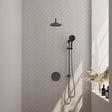 BRAUER Gunmetal Carving thermostatische inbouw regendouche 3-weg rond SET 93 met 20 cm douchekop en gebogen muurarm en 3-standen handdouche en doucheslang en geÃ¯ntegreerde glijstang gunmetal geborsteld PVD 5-GM-311