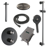 BRAUER Gunmetal Carving thermostatische inbouw regendouche 3-weg rond SET 95 met 20 cm douchekop en plafondarm en 3-standen handdouche en doucheslang en geÃ¯ntegreerde glijstang gunmetal geborsteld PVD 5-GM-313