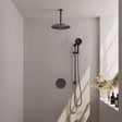BRAUER Gunmetal Carving thermostatische inbouw regendouche 3-weg rond SET 96 met 30 cm douchekop en plafondarm en 3-standen handdouche en doucheslang en geÃ¯ntegreerde glijstang gunmetal geborsteld PVD 5-GM-314