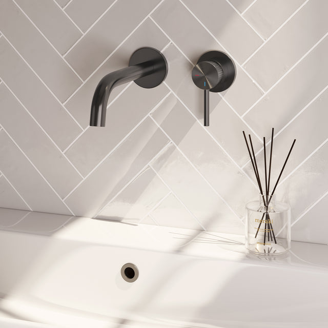 BRAUER Stripe inbouw wastafelmengkraan met gebogen uitloop en rozetten model A1 gunmetal geborsteld PVD 5-GM-328