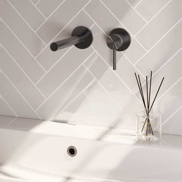BRAUER Stripe inbouw wastafelmengkraan met rechte uitloop en rozetten model A1 gunmetal geborsteld PVD 5-GM-331