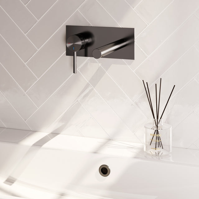 BRAUER Stripe inbouw wastafelmengkraan met rechte uitloop en afdekplaat model A2 gunmetal geborsteld PVD 5-GM-334