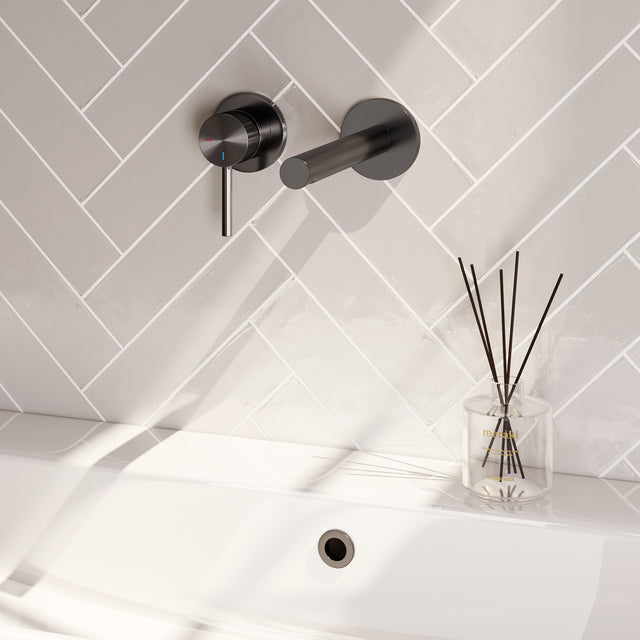 BRAUER Stripe inbouw wastafelmengkraan met rechte uitloop en rozetten model A2 gunmetal geborsteld PVD 5-GM-335