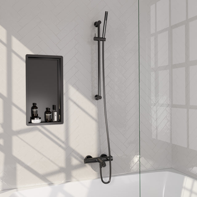 BRAUER Stripe opbouw baddouche thermostaatkraan SET 01 met glijstang en staaf handdouche en doucheslang gunmetal geborsteld PVD 5-GM-340
