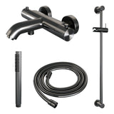BRAUER Stripe opbouw baddouche thermostaatkraan SET 01 met glijstang en staaf handdouche en doucheslang gunmetal geborsteld PVD 5-GM-340