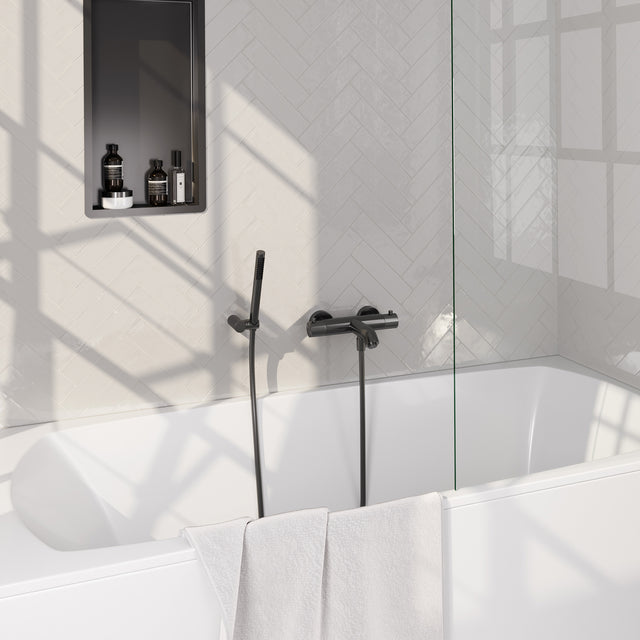 BRAUER Stripe opbouw baddouche thermostaatkraan SET 03 met wandhouder en staaf handdouche en doucheslang gunmetal geborsteld PVD 5-GM-342