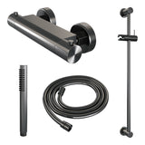 BRAUER Stripe opbouw douche thermostaatkraan SET 01 met glijstang en staaf handdouche en doucheslang gunmetal geborsteld PVD 5-GM-345