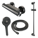 BRAUER Stripe opbouw douche thermostaatkraan SET 02 met glijstang en 3-standen handdouche en doucheslang gunmetal geborsteld PVD 5-GM-346