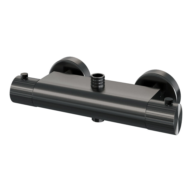 BRAUER Stripe opbouw thermostatische regendouche SET 01 met 25 cm hoofddouche en staaf handdouche en doucheslang gunmetal geborsteld PVD 5-GM-348