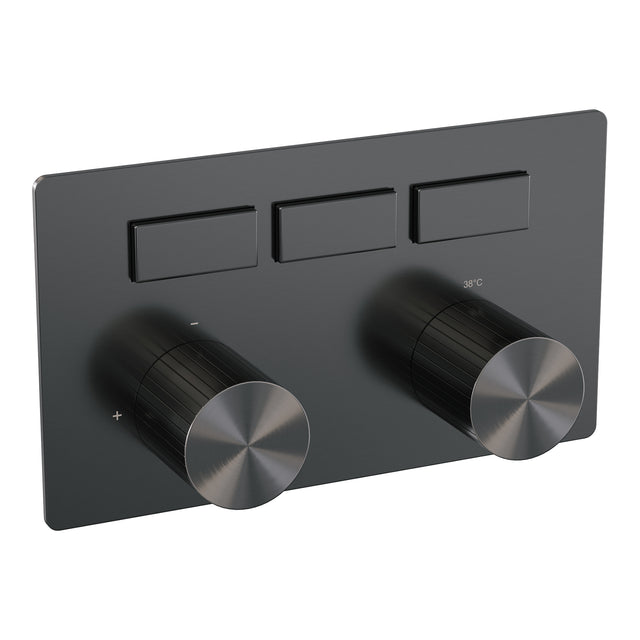 BRAUER Stripe 3-weg inbouwthermostaat met drukknoppen met in- en afbouwdelen gunmetal geborsteld PVD 5-GM-356