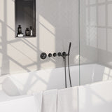 BRAUER Stripe thermostatische inbouw badkraan SET 01 met uitloop en staaf handdouche en doucheslang en wandaansluitbocht gunmetal geborsteld PVD 5-GM-357