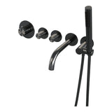 BRAUER Stripe thermostatische inbouw badkraan SET 01 met uitloop en staaf handdouche en doucheslang en wandaansluitbocht gunmetal geborsteld PVD 5-GM-357