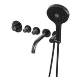 BRAUER Stripe thermostatische inbouw badkraan SET 02 met uitloop en 3-standen handdouche en doucheslang en wandaansluitbocht gunmetal geborsteld PVD 5-GM-358