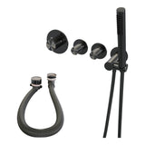 BRAUER Stripe thermostatische inbouw badkraan SET 01 met badvulcombinatie en staaf handdouche en doucheslang en wandaansluitbocht gunmetal geborsteld PVD 5-GM-359