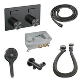 BRAUER Stripe thermostatische inbouw badkraan met drukknoppen SET 04 met badvulcombinatie en 3-standen handdouche en doucheslang en wandaansluitbocht gunmetal geborsteld PVD 5-GM-362