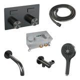 BRAUER Stripe thermostatische inbouw badkraan met drukknoppen SET 04 met uitloop en 3-standen handdouche en doucheslang en wandaansluitbocht gunmetal geborsteld PVD 5-GM-364