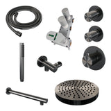 BRAUER Stripe thermostatische inbouw regendouche SET 01 met 25 cm douchekop en rechte muurarm en staaf handdouche en doucheslang en wandaansluitbocht gunmetal geborsteld PVD 5-GM-365