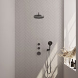 BRAUER Stripe thermostatische inbouw regendouche SET 05 met 25 cm douchekop en gebogen muurarm en 3-standen handdouche en doucheslang en wandaansluitbocht gunmetal geborsteld PVD 5-GM-373