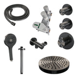 BRAUER Stripe thermostatische inbouw regendouche SET 06 met 25 cm douchekop en plafondarm en 3-standen handdouche en doucheslang en wandaansluitbocht gunmetal geborsteld PVD 5-GM-375