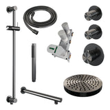 BRAUER Stripe thermostatische inbouw regendouche SET 07 met 25 cm douchekop en rechte muurarm en staaf handdouche en doucheslang en geïntegreerde glijstang gunmetal geborsteld PVD 5-GM-377