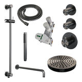 BRAUER Stripe thermostatische inbouw regendouche SET 08 met 25 cm douchekop en gebogen muurarm en staaf handdouche en doucheslang en geïntegreerde glijstang gunmetal geborsteld PVD 5-GM-379