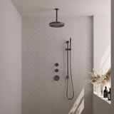 BRAUER Stripe thermostatische inbouw regendouche SET 09 met 25 cm douchekop en plafondarm en staaf handdouche en doucheslang en geïntegreerde glijstang gunmetal geborsteld PVD 5-GM-381