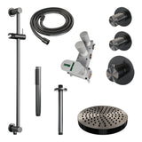 BRAUER Stripe thermostatische inbouw regendouche SET 09 met 25 cm douchekop en plafondarm en staaf handdouche en doucheslang en geïntegreerde glijstang gunmetal geborsteld PVD 5-GM-381
