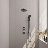 BRAUER Stripe thermostatische inbouw regendouche SET 10 met 25 cm douchekop en rechte muurarm en 3-standen handdouche en doucheslang en geïntegreerde glijstang gunmetal geborsteld PVD 5-GM-383