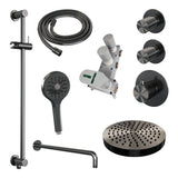 BRAUER Stripe thermostatische inbouw regendouche SET 11 met 25 cm douchekop en gebogen muurarm en 3-standen handdouche en doucheslang en geïntegreerde glijstang gunmetal geborsteld PVD 5-GM-385
