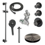 BRAUER Stripe thermostatische inbouw regendouche SET 12 met 25 cm douchekop en plafondarm en 3-standen handdouche en doucheslang en geïntegreerde glijstang gunmetal geborsteld PVD 5-GM-387