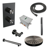 BRAUER Stripe thermostatische inbouw regendouche 3-weg rechthoekig SET 13 met 25 cm douchekop en rechte muurarm en staaf handdouche en doucheslang en wandaansluitbocht gunmetal geborsteld PVD 5-GM-389