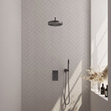 BRAUER Stripe thermostatische inbouw regendouche 3-weg rechthoekig SET 14 met 25 cm douchekop en gebogen muurarm en staaf handdouche en doucheslang en wandaansluitbocht gunmetal geborsteld PVD 5-GM-391