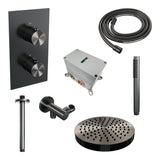 BRAUER Stripe thermostatische inbouw regendouche 3-weg rechthoekig SET 15 met 25 cm douchekop en plafondarm en staaf handdouche en doucheslang en wandaansluitbocht gunmetal geborsteld PVD 5-GM-393