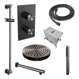 BRAUER Stripe thermostatische inbouw regendouche 3-weg rechthoekig SET 19 met 25 cm douchekop en rechte muurarm en staaf handdouche en doucheslang en geïntegreerde glijstang gunmetal geborsteld PVD 5-GM-401