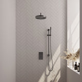 BRAUER Stripe thermostatische inbouw regendouche 3-weg rechthoekig SET 20 met 25 cm douchekop en gebogen muurarm en staaf handdouche en doucheslang en geïntegreerde glijstang gunmetal geborsteld PVD 5-GM-403