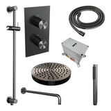 BRAUER Stripe thermostatische inbouw regendouche 3-weg rechthoekig SET 20 met 25 cm douchekop en gebogen muurarm en staaf handdouche en doucheslang en geïntegreerde glijstang gunmetal geborsteld PVD 5-GM-403