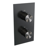 BRAUER Stripe thermostatische inbouw regendouche 3-weg rechthoekig SET 20 met 25 cm douchekop en gebogen muurarm en staaf handdouche en doucheslang en geïntegreerde glijstang gunmetal geborsteld PVD 5-GM-403
