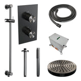 BRAUER Stripe thermostatische inbouw regendouche 3-weg rechthoekig SET 21 met 25 cm douchekop en plafondarm en staaf handdouche en doucheslang en geïntegreerde glijstang gunmetal geborsteld PVD 5-GM-405