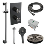 BRAUER Stripe thermostatische inbouw regendouche 3-weg rechthoekig SET 24 met 25 cm douchekop en plafondarm en 3-standen handdouche en doucheslang en geïntegreerde glijstang gunmetal geborsteld PVD 5-GM-411